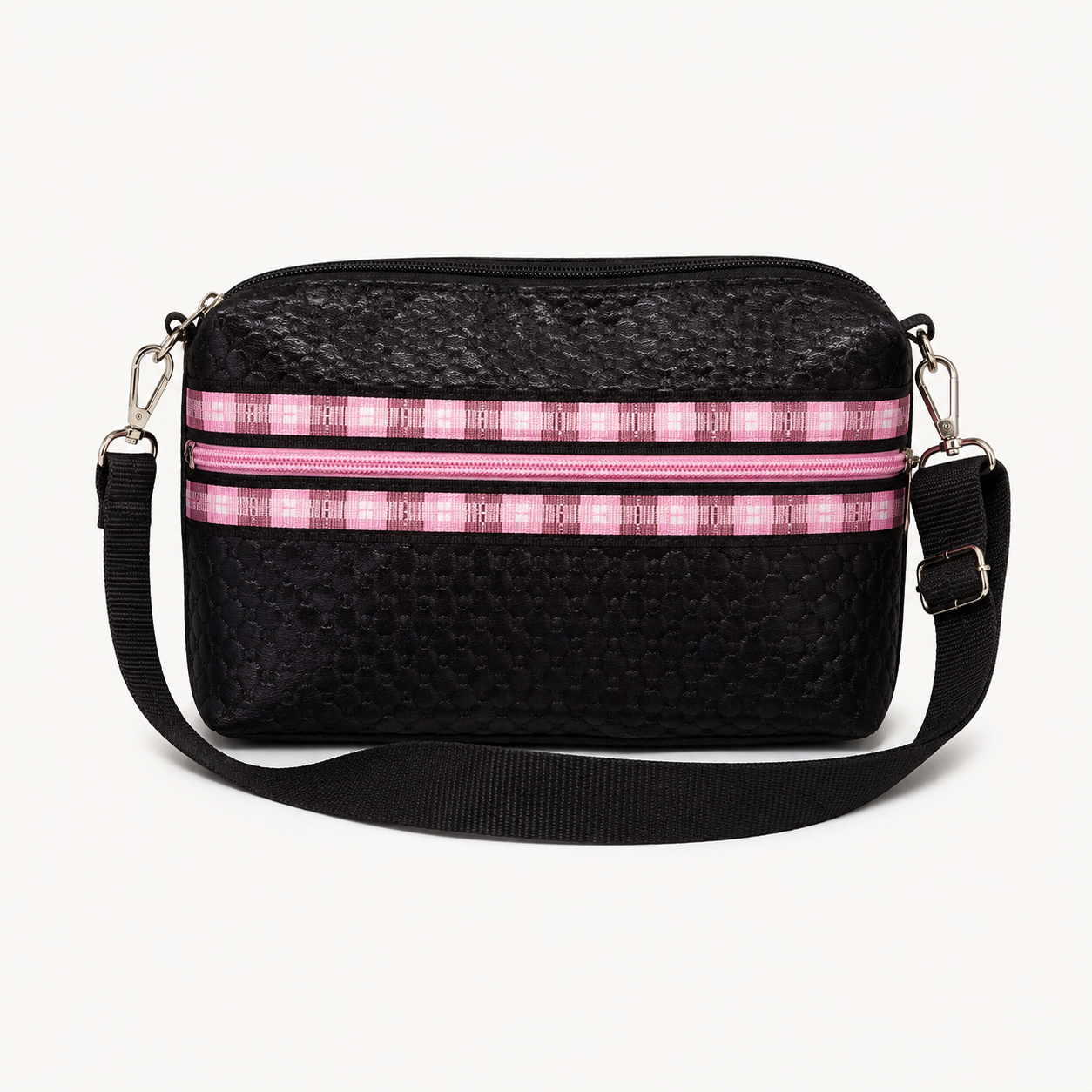Bolsa Tiracolo Cross Body Preta com Rosa